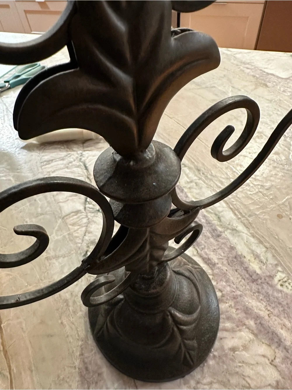 Vintage Gothic Wrought Iron Table Candelabra 3 candle Blackened antique Bronze